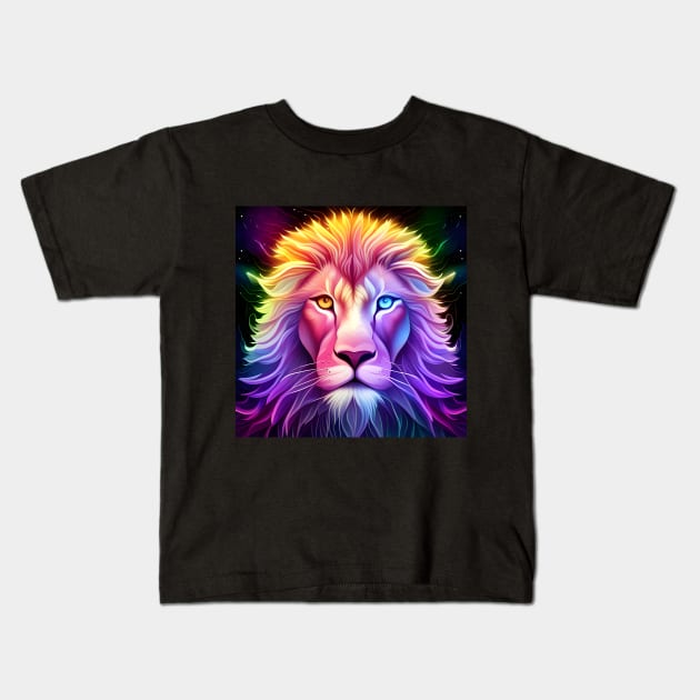 Neon Lion Kids T-Shirt by SmartPufferFish